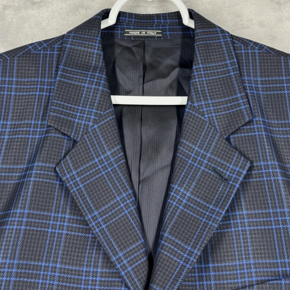 EXTREMA ZANETTI Zegna Blazer 44R US 54R IT Blue Windowpane Plaid Super 120s Wool